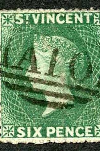 St Vincent SG4 1862 6d Deep Green No Wmk Rough Perf 14 to 16
