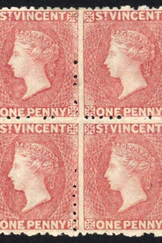 St Vincent SG5 1862 1d Rose-red No Wmk Perf 11 to 12.5 Un-used (no gum) Block