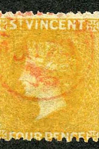 St Vincent SG12 4d Yellow No wmk Perf 11 to 12.5 Cat 160 pounds RED CDS