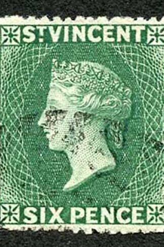 St Vincent SG16 6d Deep Green Wmk Small Star Rough Perf 14 to 16 Thick Paper