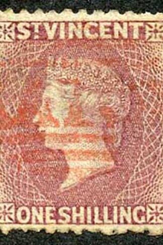 St Vincent SG21 1/- Claret Perf 11-12.5 x 15 Wmk Star S/ways Cat 250 pounds