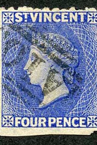 St Vincent SG38 4d Bright Blue wmk Star Perf 11 to 12.5 Fine used Cat 120 pounds