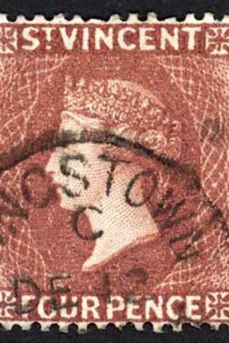 St Vincent SG50 4d Red-brown Wmk Crown CA Fine used Cat 22 Pounds