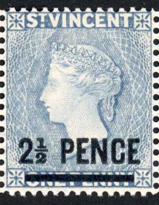 St Vincent SG55 2 1/2d Grey-blue (line perf) Wmk Crown CA U/M Strip of THREE