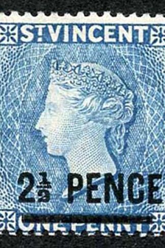 St Vincent SG55 2 1/2d Line Perf wmk Crown CA Variety SHIFTED OVERPRINT