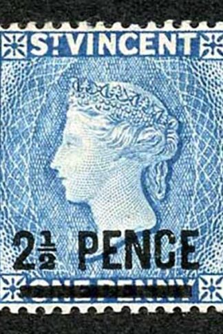 St Vincent SG55 2 1/2d Line Perf wmk Crown CA Variety TILTED 1 OF FRACTION