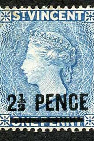 St Vincent SG55 2 1/2d Line Perf wmk Crown CA Variety BROKEN FOOT OF 2 IN 1/2