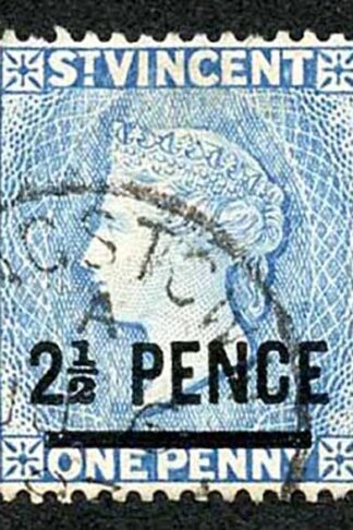 St Vincent SG55 2 1/2d Line Perf wmk Crown CA Variety OPT NOT COVERING VALUE