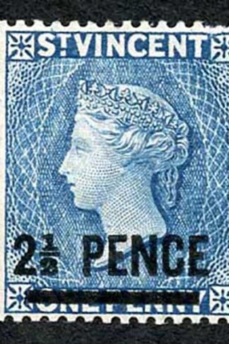 St Vincent SG55 2 1/2d Line Perf wmk Crown CA Variety OVERPRINT TO THE LEFT