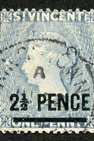 St Vincent SG55 2 1/2d Line Perf wmk Crown CA Variety DOUBLE/KISS PRINT