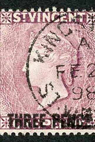 St Vincent SG63 1897 3d on 1d Mauve Very Fine Used Cat 26 pounds