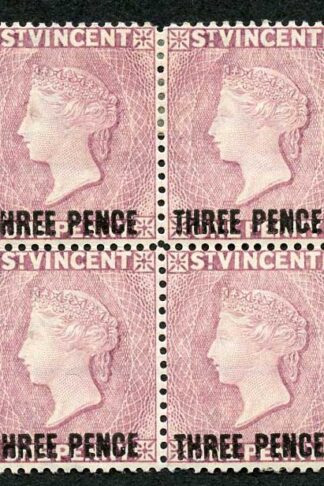 St Vincent SG63a 1897 3d on 1d Red-Mauve M/Mint Block of FOUR