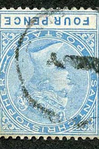 St Christopher SG8 4d Blue Wmk Crown CC INVERTED (repaired internal tear) Cat 65