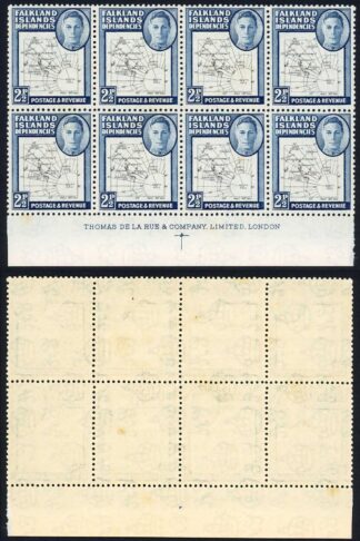 Falkland Is Dep SGG11b 2 1/2d Thin Map Imprint Block (a few tone spots)