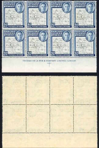 Falkland Is Dep SGG11b 2 1/2d Thin Map Imprint Block (a few tone patches)