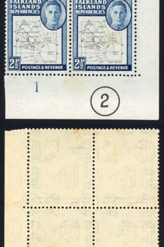 Falkland Is Dep SGG11b 2 1/2d Thin Map Plate Block (a few tone patches)