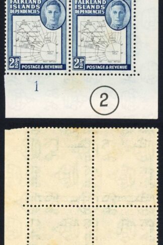 Falkland Is Dep SGG11b 2 1/2d Thin Map Plate Block (a few tone patches)