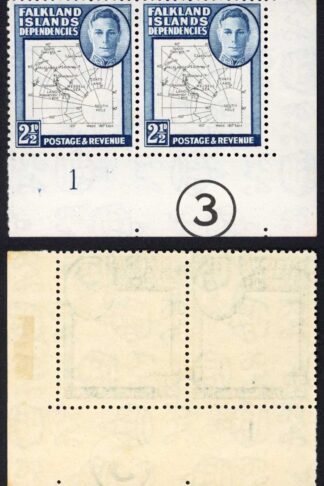 Falkland Is Dep SGG11b 2 1/2d Thin Map PLATE Pair U/M (mounted in margin)
