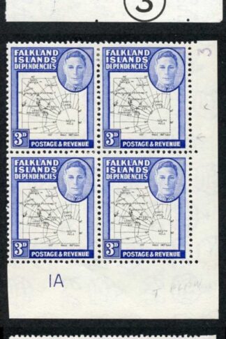 Falkland Is Dep SGG9/G16 Thin Map Set with Dot on T in U/M PLATE BLOCKS