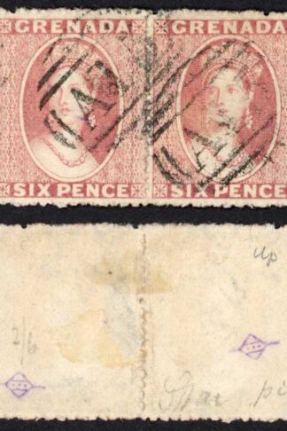 Grenada SG6 6d Rose Wmk Small Star Perf 14-16 (right stamp shallow thin)