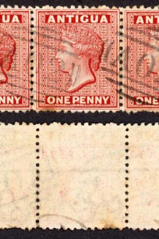 Antigua SG13 1d Lake Wmk Crown CC Perf 12.5 STRIP Cat 51++++ Pounds