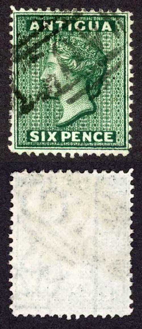 Antigua SG18 6d DEEP Blue-green Wmk Crown CC Perf 14 Cat 21 Pounds