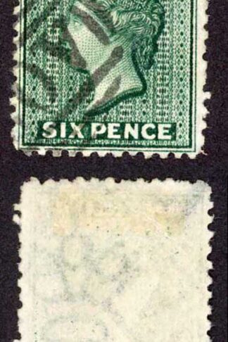 Antigua SG15x 6d Blue-green Wmk Crown CC Reversed Perf 12.5 THIN Cat 14 Pounds