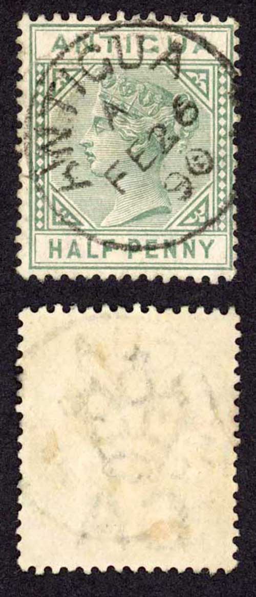 Antigua SG21 1/2d Dull Green Wmk Crown CA Perf 14 Cat 20 Pounds