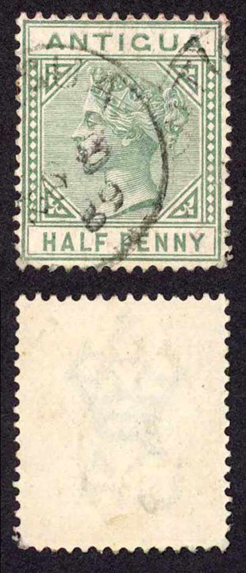 Antigua SG21 1/2d Dull Green Wmk Crown CA Perf 14 Cat 20 Pounds