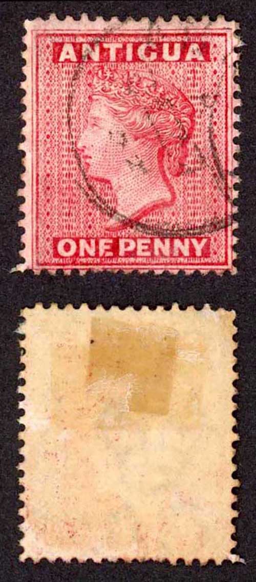 Antigua SG25 1d Carmine-red Wmk Crown CA Perf 14 Cat 3.75 Pounds