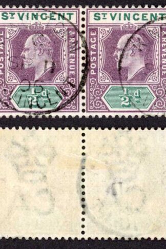 St Vincent SG76 1902 1/2d KEVII Wmk Crown CA CDS PAIR