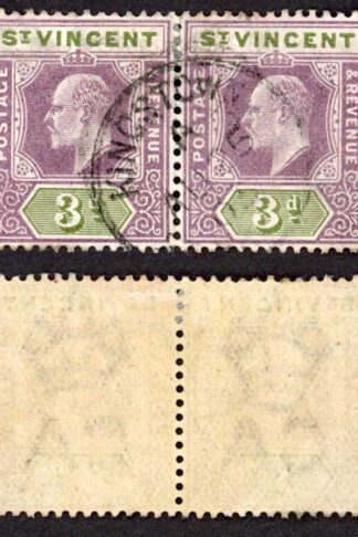 St Vincent SG80 1902 3d KEVII Wmk Crown CA CDS PAIR