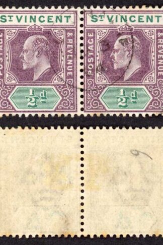St Vincent SG76 1902 1/2d KEVII Wmk Crown CA CDS PAIR (a few tone spots)