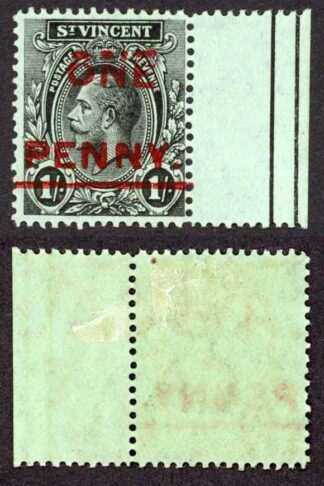 St Vincent SG121 1915 ONE PENNY on 1/- Broken ONE (doubled) Ex Messenger M/M