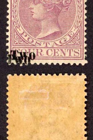 Ceylon SG204b 2c (type 32) on 4c Rosy Mauve Surcharge Doubled M/M Cat 130 pounds