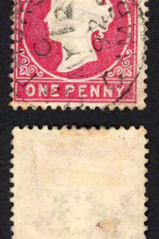 Gambia SG23/b 1d Wmk CA S/Ways used Dated 12th May 1892 Toned perfs at top