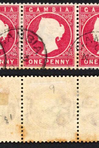 Gambia SG23/b 1d Wmk CA S/Ways used Dated 13th Nov 1891 (tone Patches)