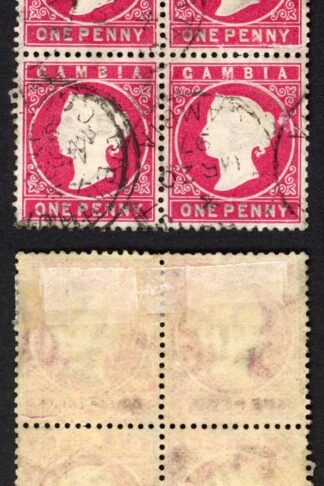 Gambia SG23/b 1d Wmk CA S/Ways Very Fine used Dated 20th March 1897 Block