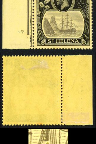 St Helena SG92a 4d Grey and Black/yellow Variety Broken Mainmast M/M Cat 275 po