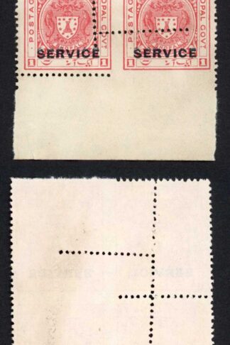 Bhopal SGO315 1932 1a Carmine-red MISPERF Block (no gum) (a)
