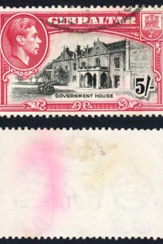 Gibraltar SG129a 5/- Perf 13.5 fine used Cat 14 pounds