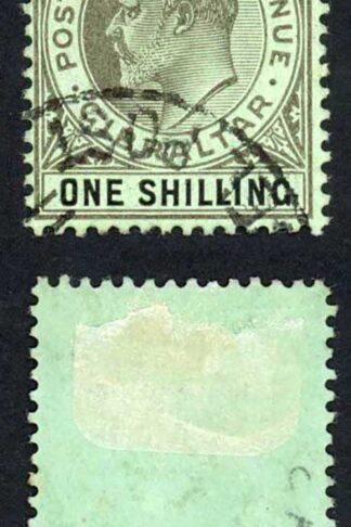 Gibraltar SG71 KEVII 1/- black/green Fine used Cat 21 pounds