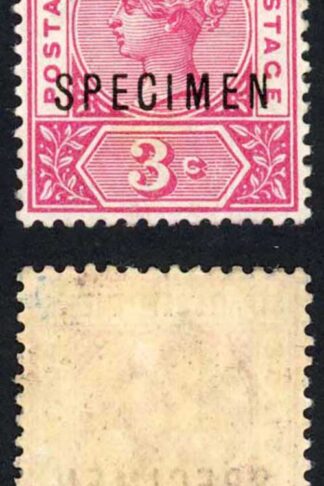Straits Settlements SG96s 3c Carmine-rose Opt SPECIMEN Part gum