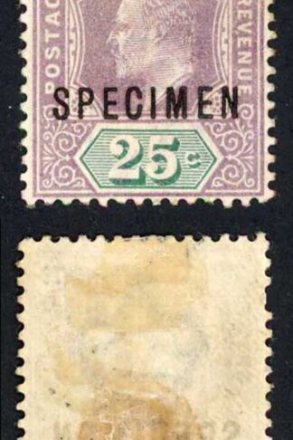 Straits Settlements SG133s 25c dull purple and green Opt SPECIMEN M/M