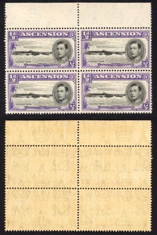 Ascension SG38 1/2d black and violet U/M (normal brown gum) Block Cat 32 pounds