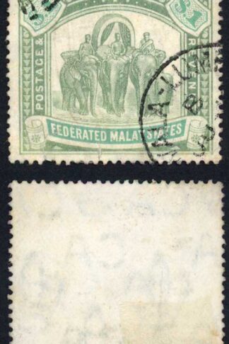 Malay States SG48 1 dollar Green and pale green Wmk Mult CA (tear at base) Cat