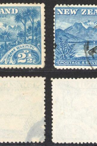 New Zealand SG49/50 2 1/2d Blue WakItipu and corrected WakAtipu Cat 58.50