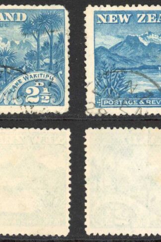 New Zealand SG49/50 2 1/2d Blue WakItipu and corrected WakAtipu Cat 58.50