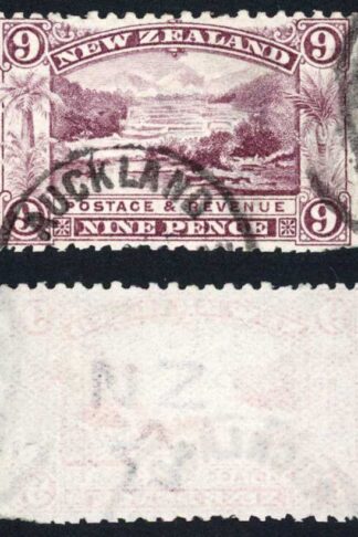New Zealand SG314x 9d purple perf 11 Wmk Reversed Cat 225 pounds