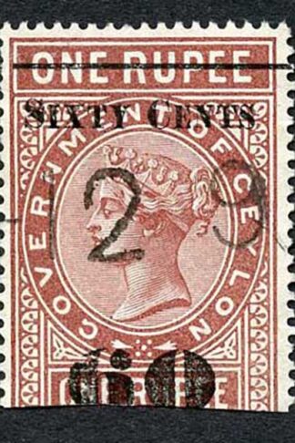 Ceylon QV SGT75 60c on 1r Red-brown Telegraph Stamp Wmk Crown CA (Narrow)